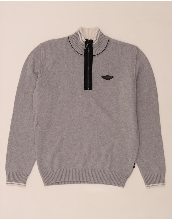 Aeronautica Militare Pull Col Zippé Homme Gris Moyen Colorblock