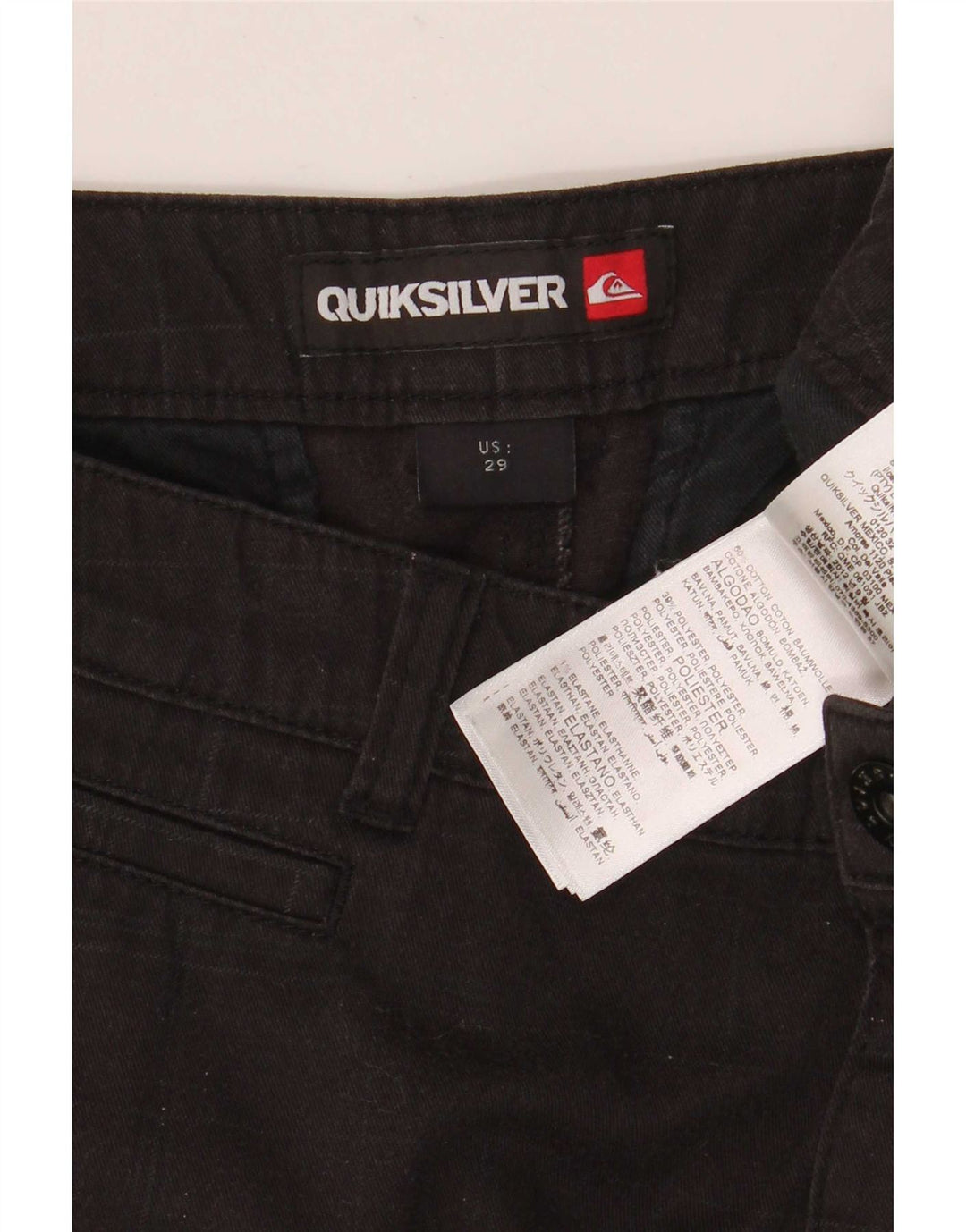 Quiksilver Short cargo W29 pour homme en coton à petits carreaux noirs