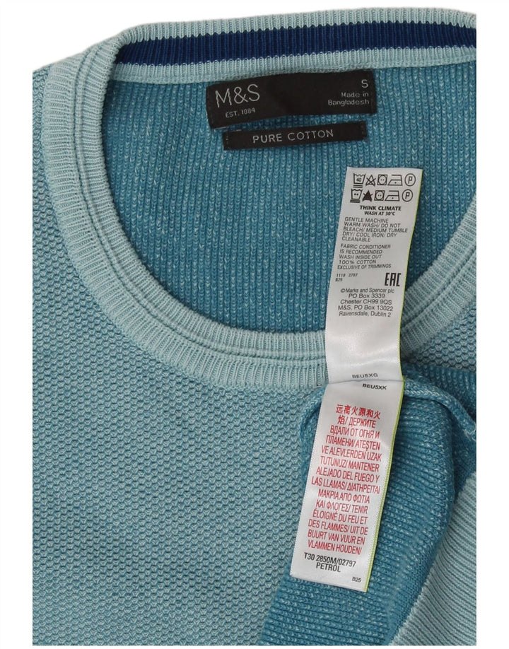 Marks & Spencer Pull à col rond pour homme Petit coton turquoise
