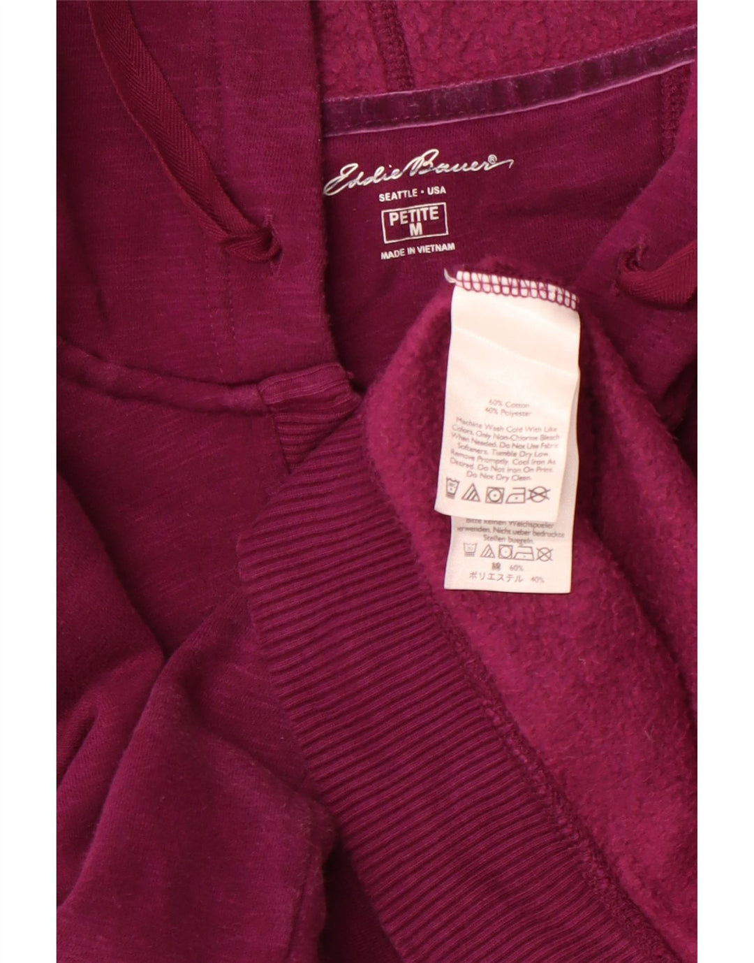 EDDIE BAUER Pull à capuche pour femme Petite col boutonné UK 14 Violet moyen