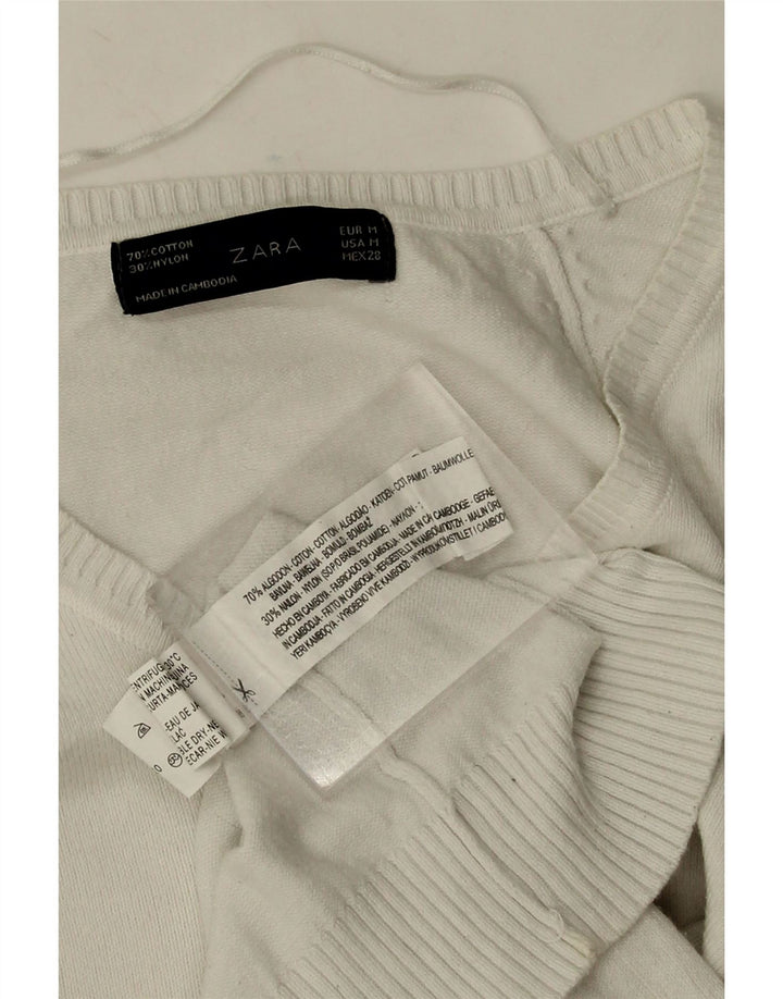 Zara Pull col V pour femme UK 12 en coton blanc moyen