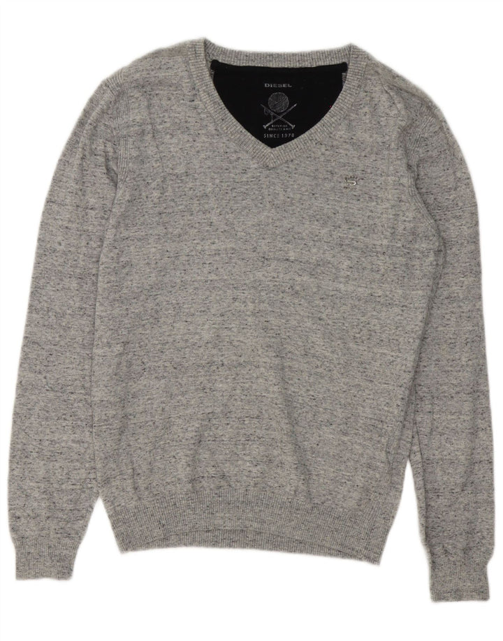 Diesel Pull col V pour homme Petit coton moucheté gris