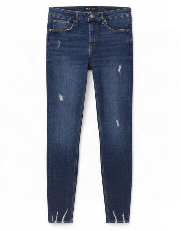 Zara Jean skinny vieilli pour femme EU 40 Medium W30 L29 Bleu Coton