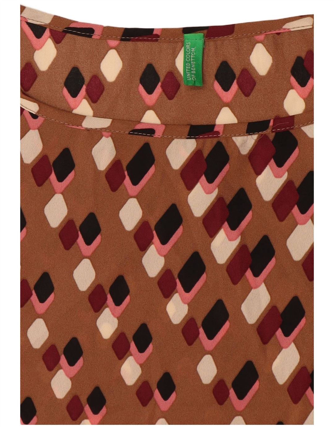 Benetton Chemisier Femme UK 46 Large Marron Géométrique