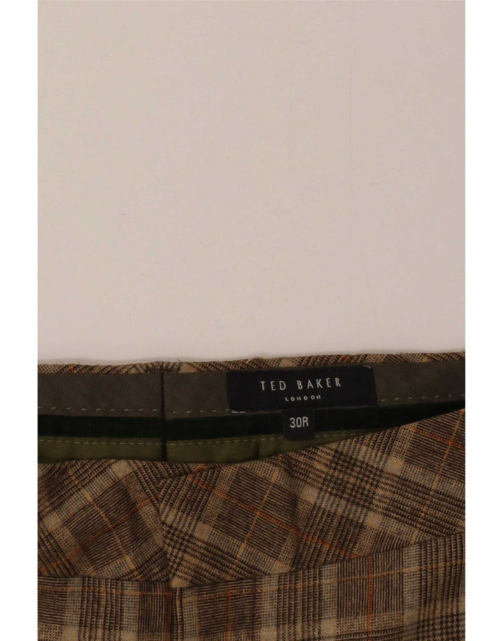 Ted Baker Pantalon décontracté coupe slim pour homme W30 L32 en laine à carreaux marron