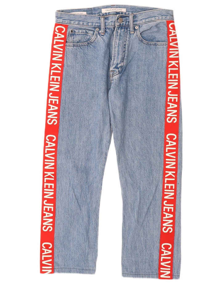 CALVIN KLEIN Jean droit graphique femme W29 L25 coton color block bleu