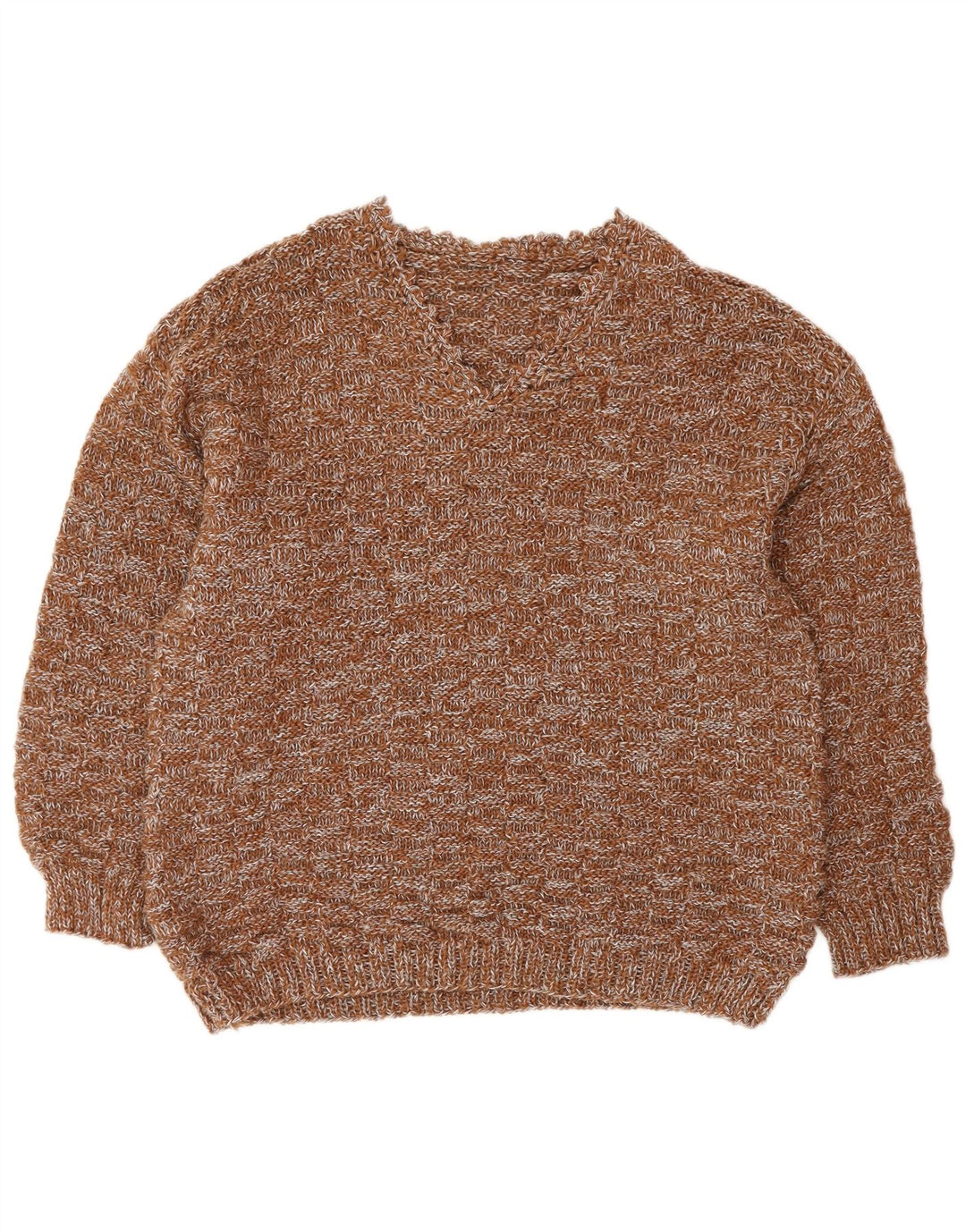 VINTAGE Femme Col V Pull Pull UK 16 Grand Marron Moucheté