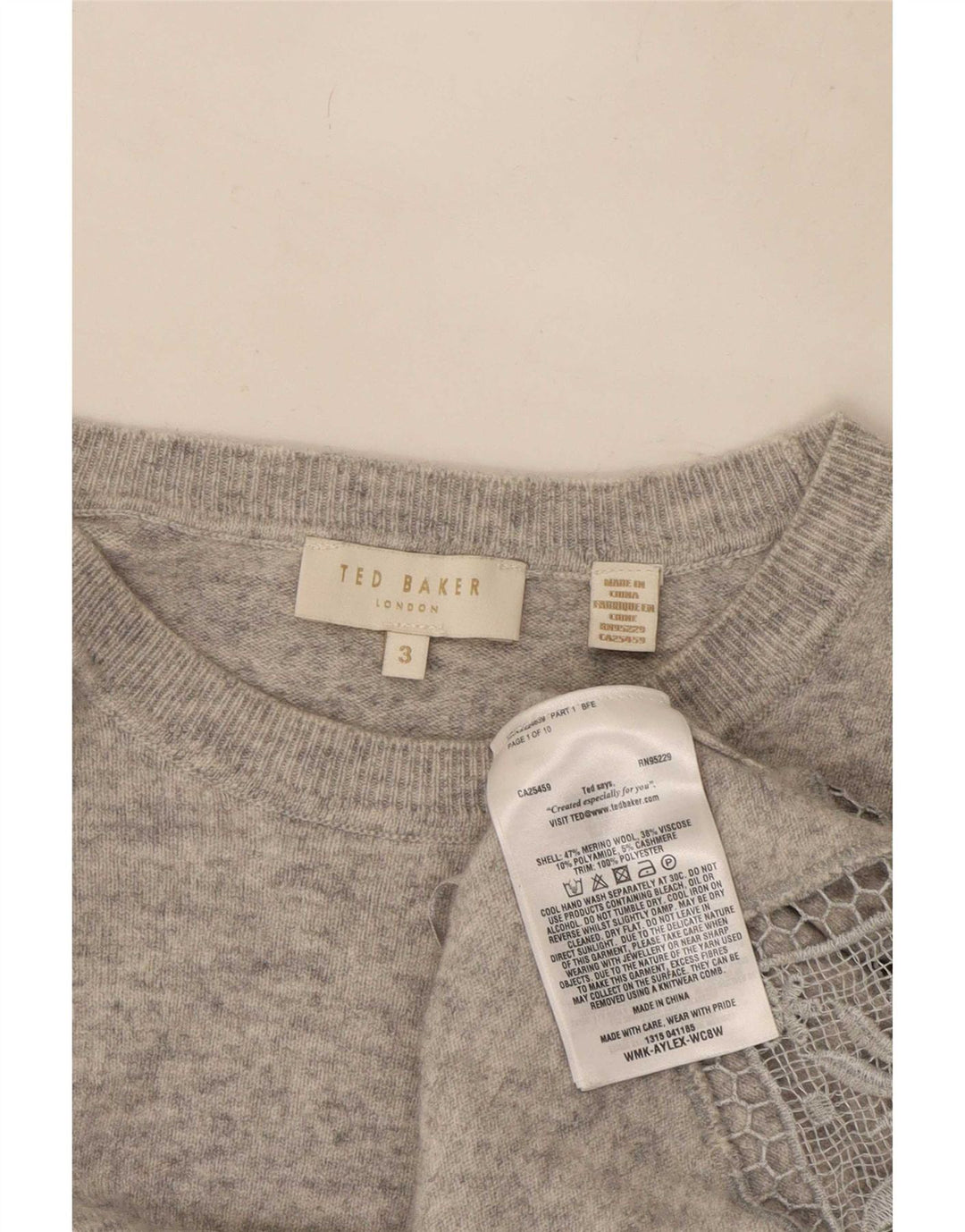 Ted Baker Pull col bateau pour femme Taille 3 Laine gris moyen