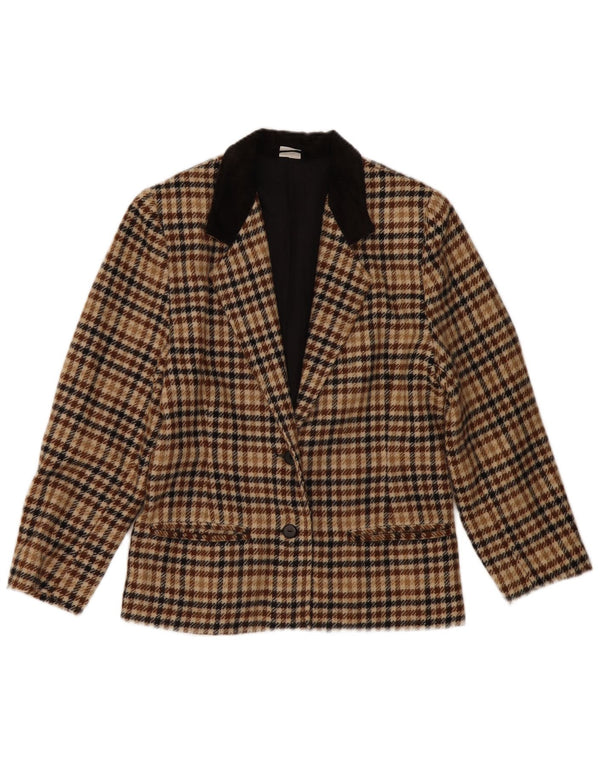 vintage Femme 2 Bouton Blazer Veste UK 14 Moyen Beige Pied-de-poule