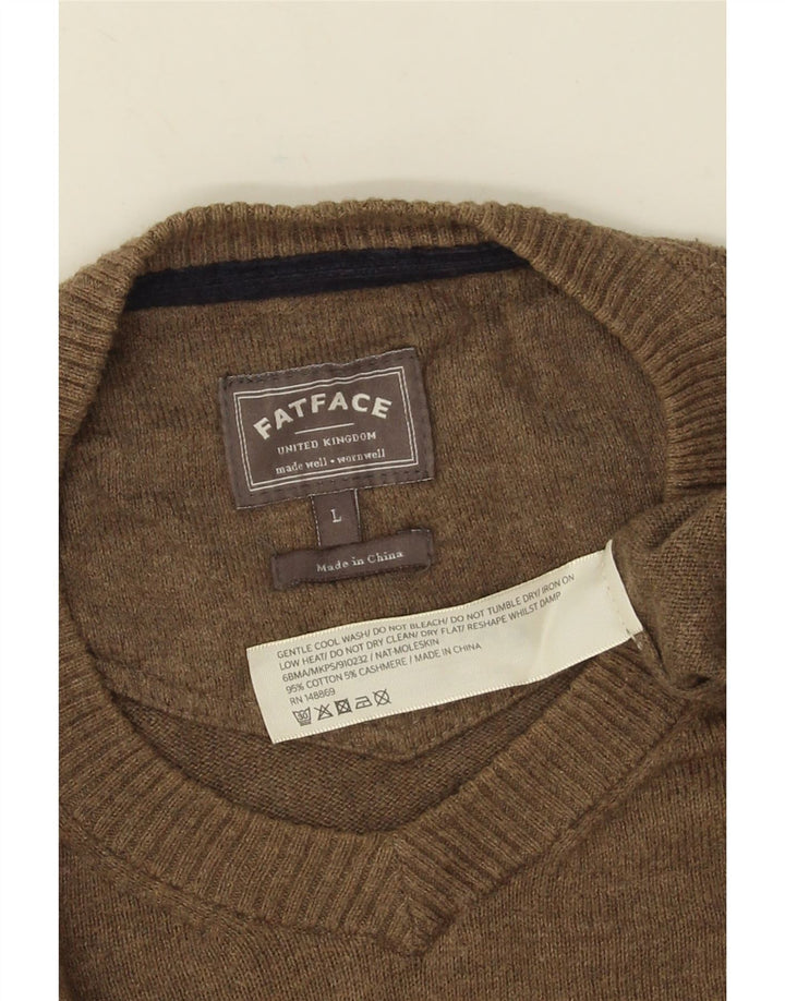 Fat Face Pull col V pour homme en coton Marron Taille L