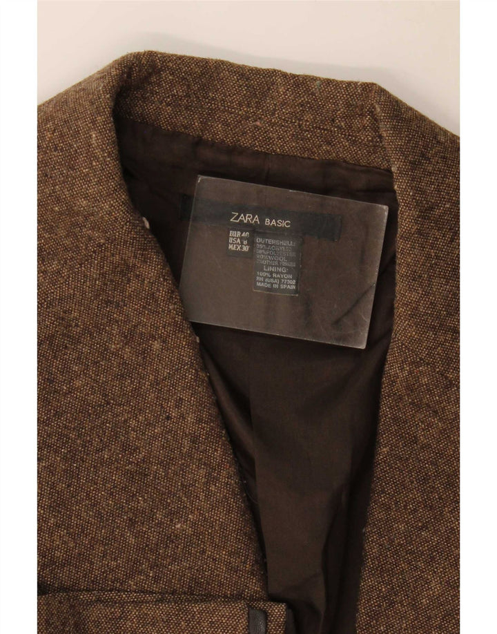 Zara Veste Blazer 1 Bouton Femme EU 40 Acrylique Moucheté Marron Moyen