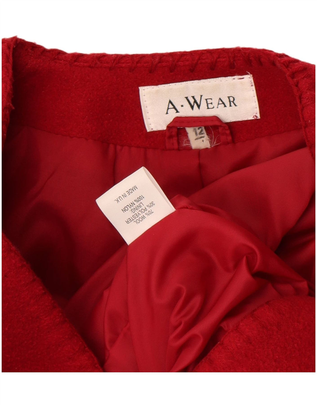 A.Wear Veste Blazer 3 Boutons Femme UK 12 Laine Rouge Moyen