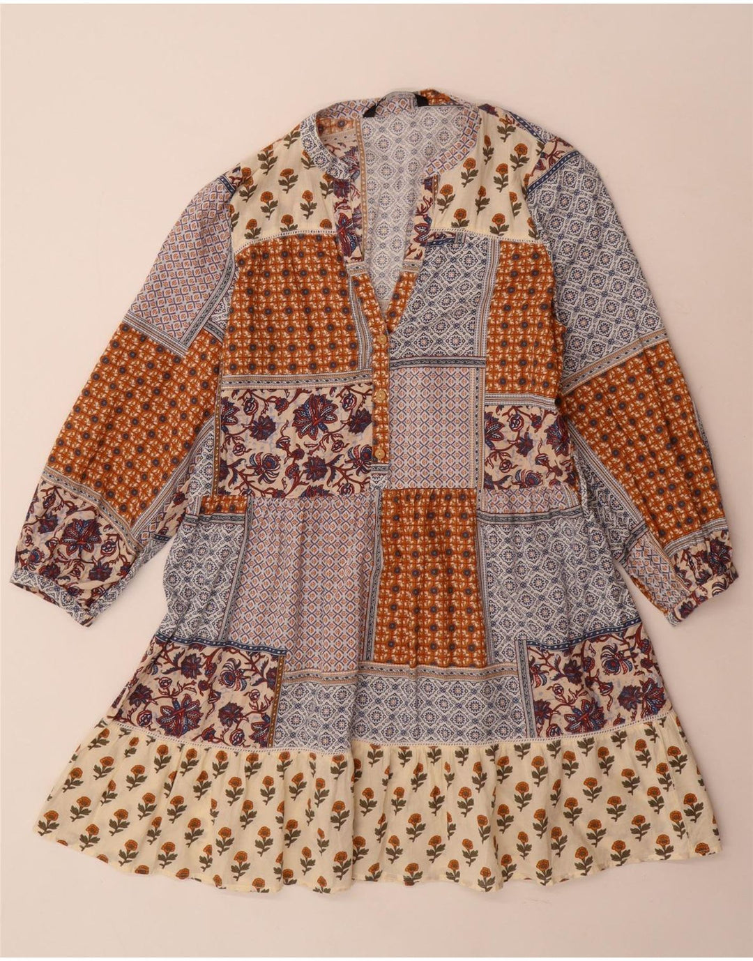 Zara Robe à manches longues pour femme UK 10 Petit patchwork multicolore