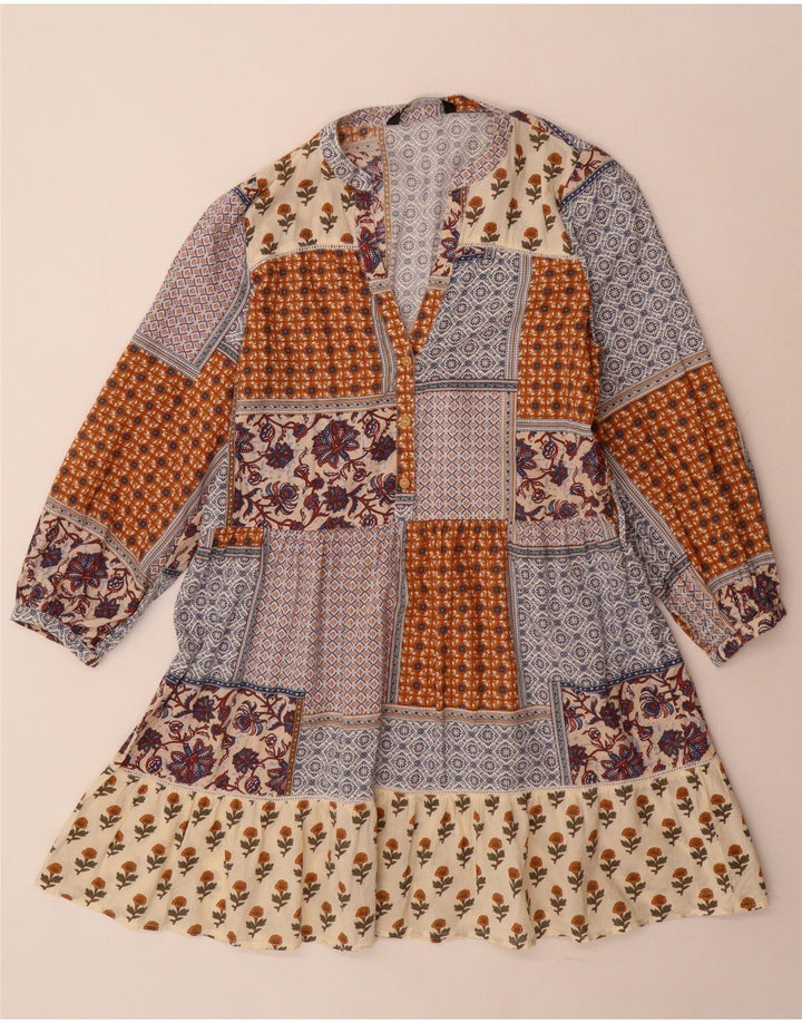 Zara Robe à manches longues pour femme UK 10 Petit patchwork multicolore
