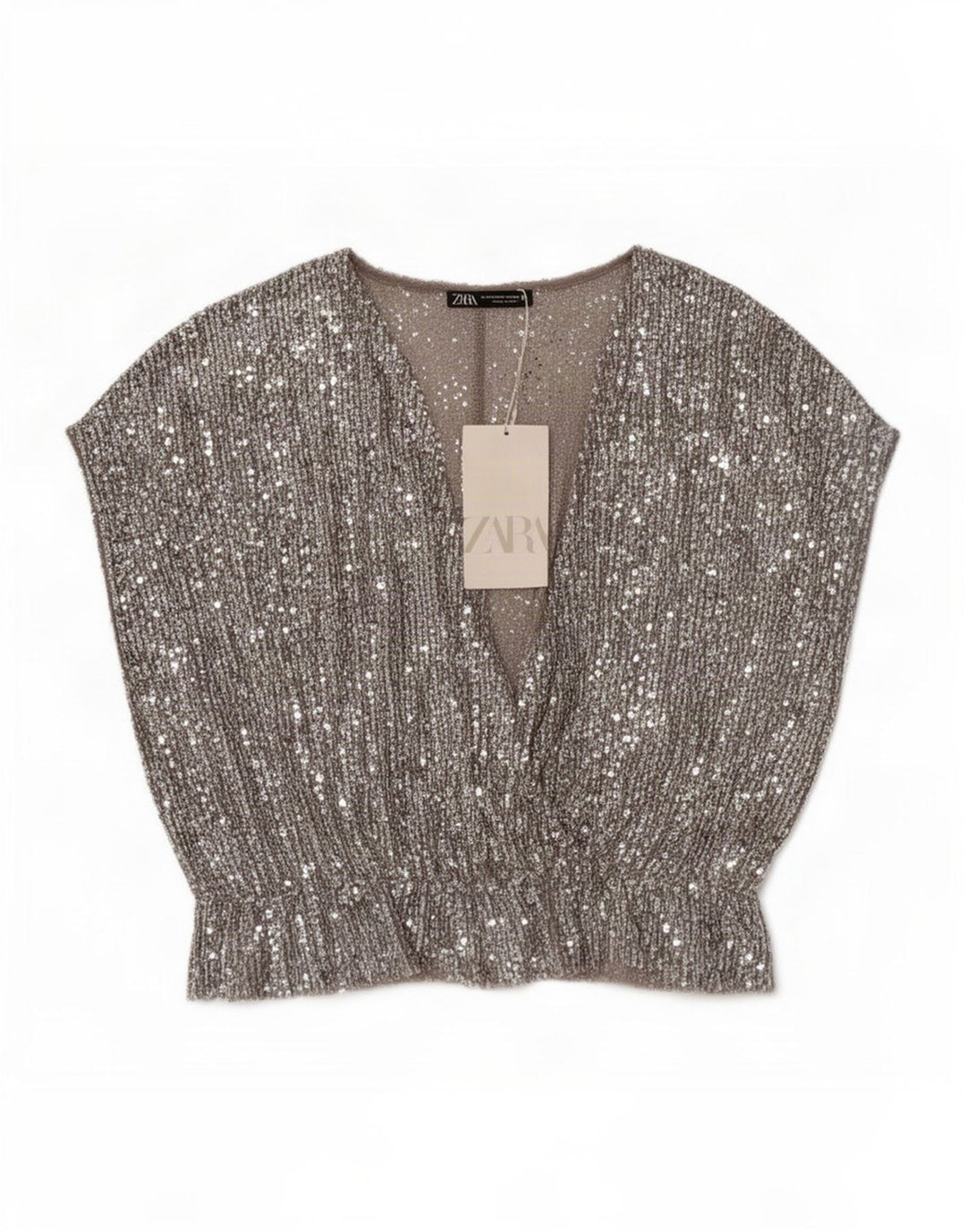 Zara Femme Chemisier Top UK 12 Moyen Argent Polyester