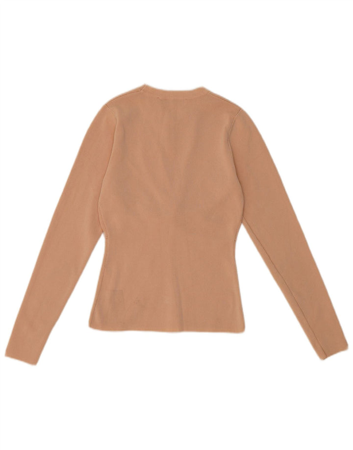 Zara Femme Top Manches Longues UK 8 Small Beige Viscose