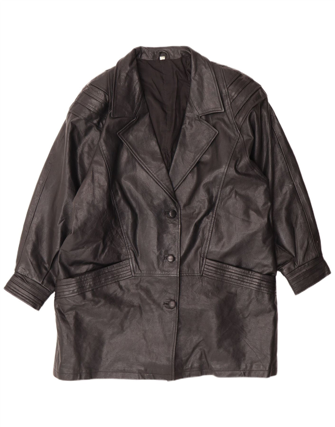 VINTAGE Manteau en cuir femme UK 18 XL Cuir noir