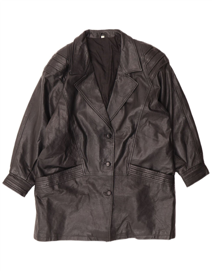 VINTAGE Manteau en cuir femme UK 18 XL Cuir noir