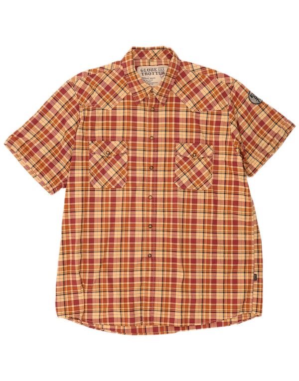 Globe Trotter Chemise à manches courtes pour homme UK 43/44 XL Beige à carreaux en coton