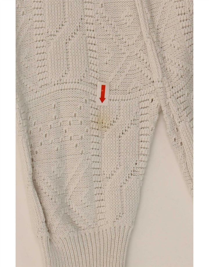 vintage Femme Bouton Neck Jumper Pull IT 42 Acrylique Blanc Moyen