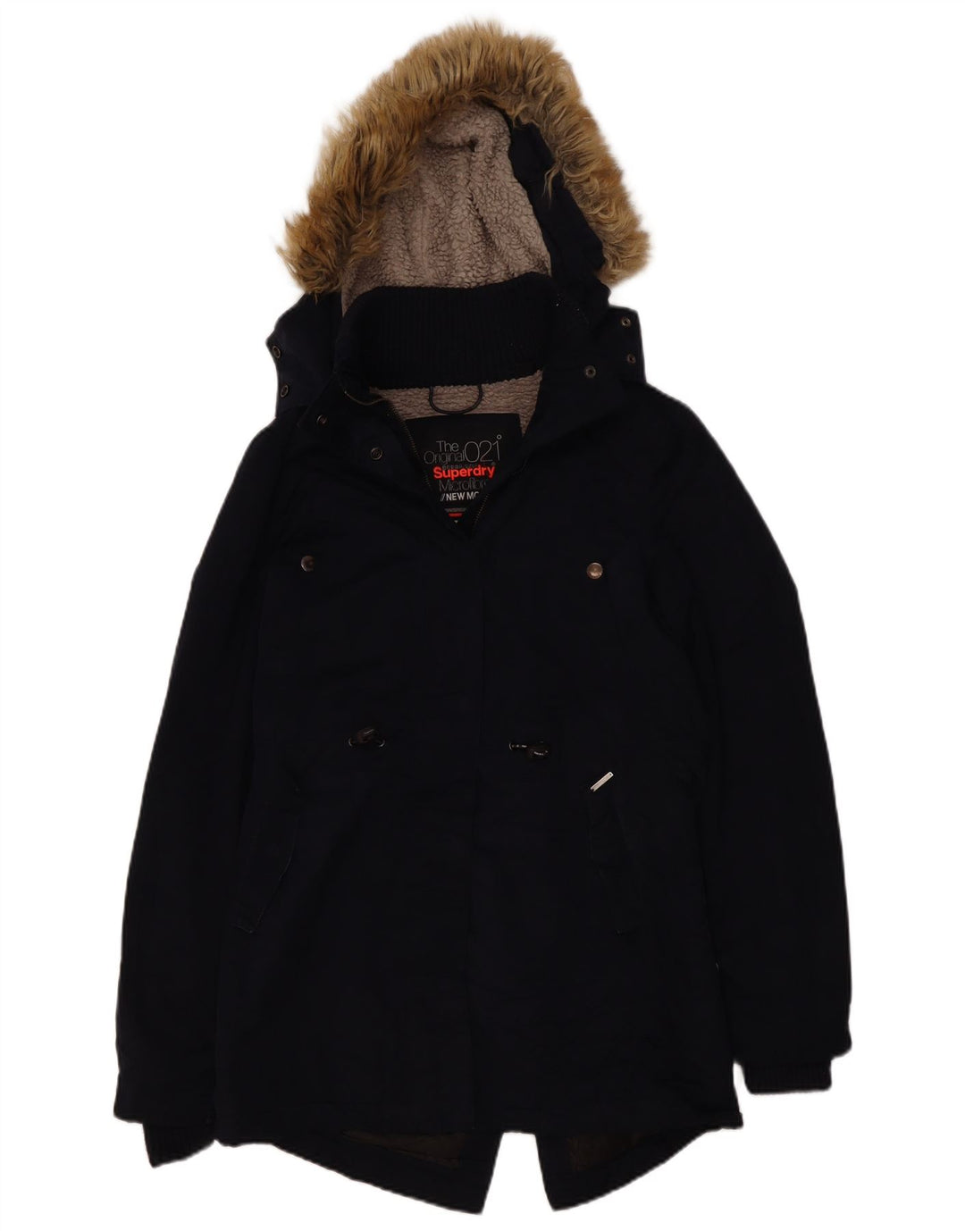 Superdry Veste Parka Sherpa À Capuche Femme UK 14 Bleu Marine Moyen Polyester
