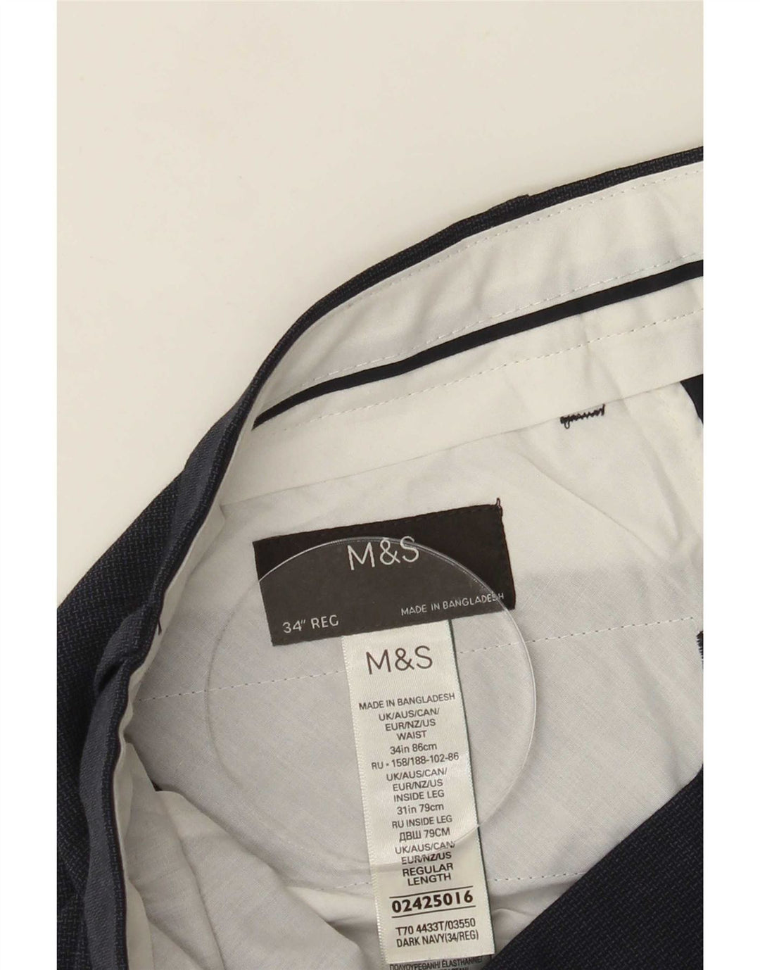 Marks & Spencer Pantalon de costume classique pour homme W34 L30 Bleu marine Polyester