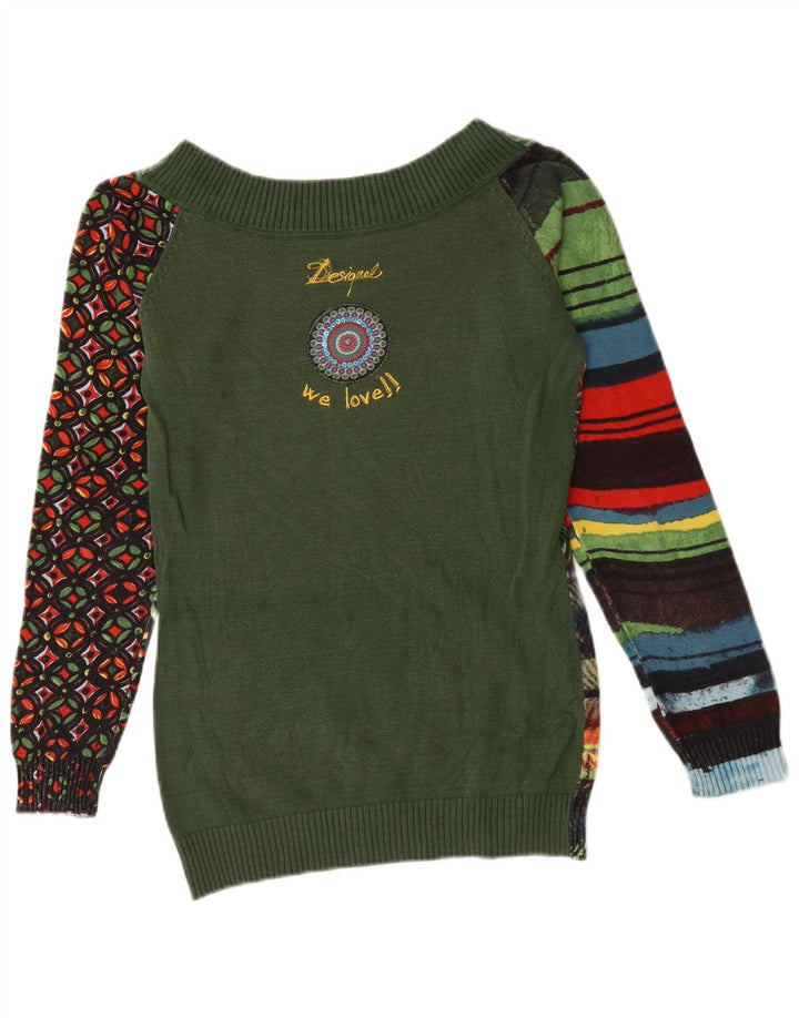 Desigual Femme Pull Col Bateau UK 14 Moyen Multicolore