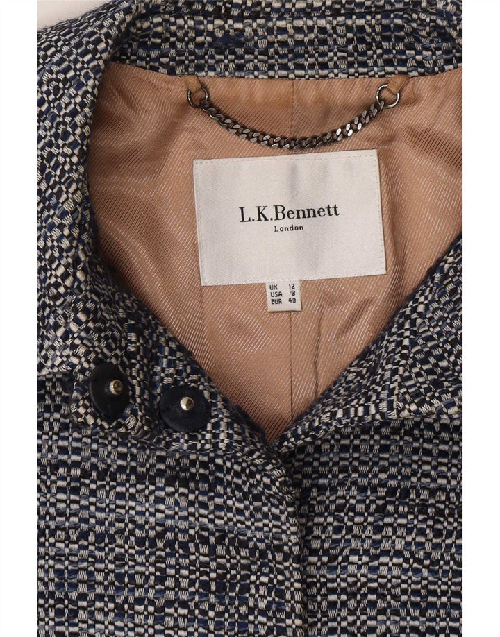 L.K. Bennett Womens Bomber Jacket UK 12 Moyen Bleu Marine Moucheté Coton
