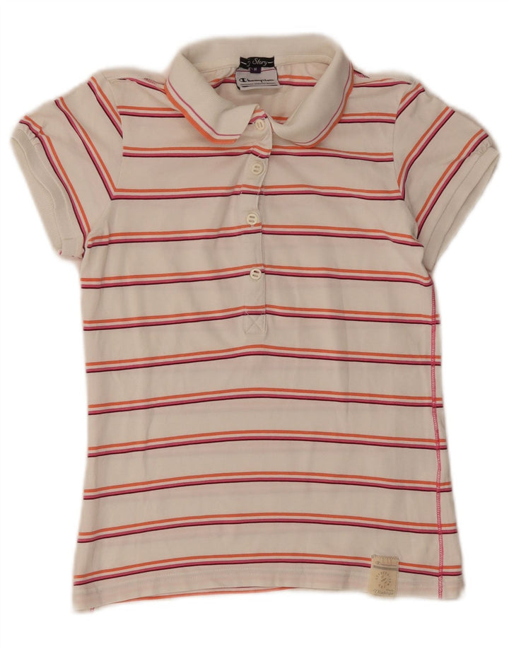 Champion Polo Femme UK 12 Coton Rayé Blanc Moyen