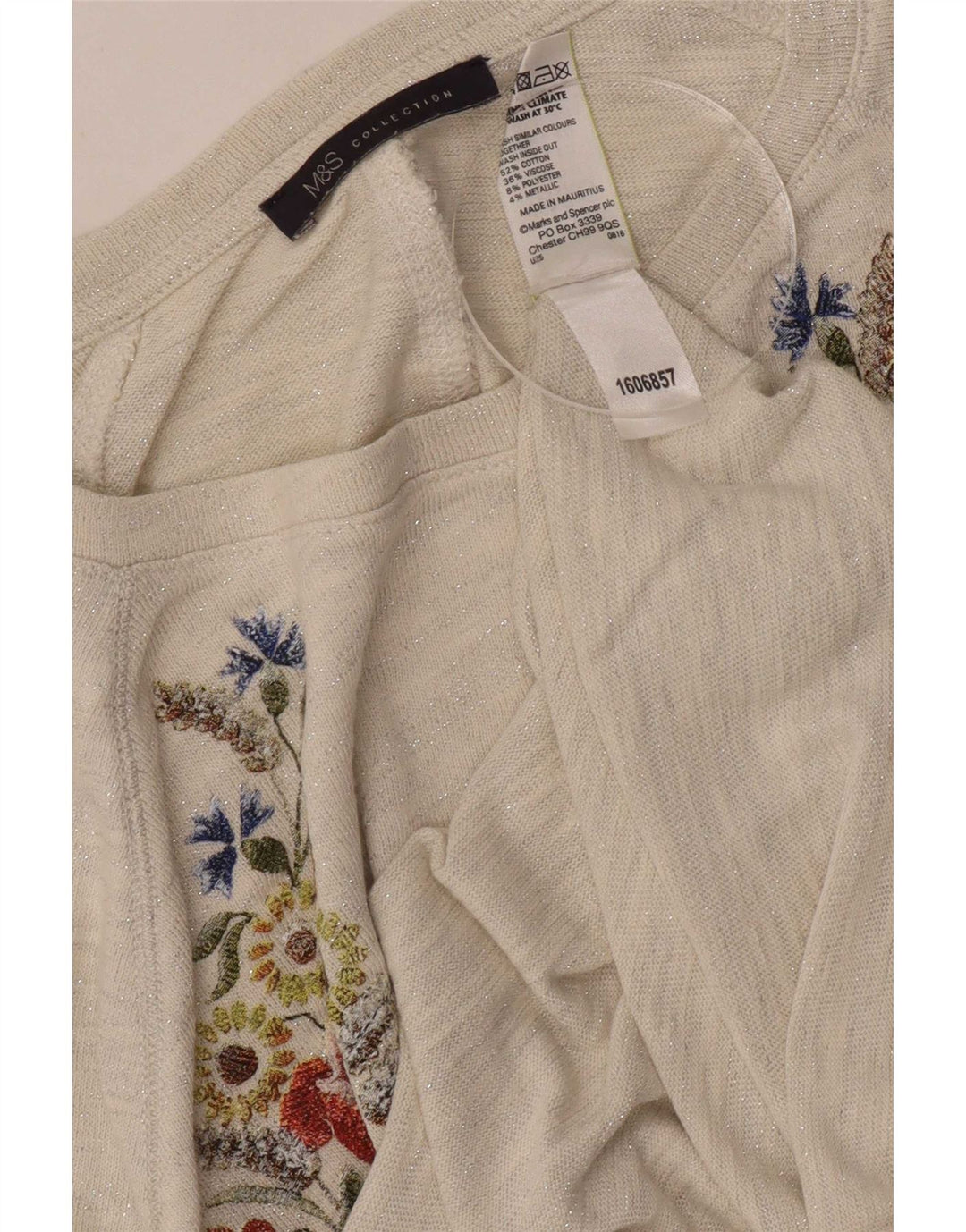 Marks & Spencer Haut graphique pour femme à manches 3/4 UK 12 Medium Off White Floral