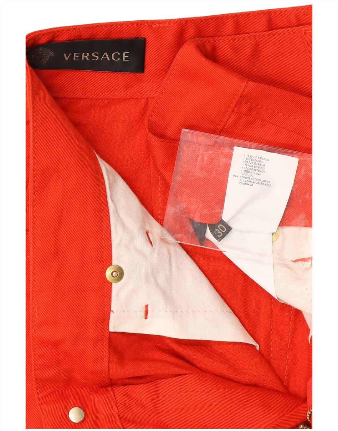 VERSACE Femme Pantalon décontracté droit W30 L26 Rouge Coton