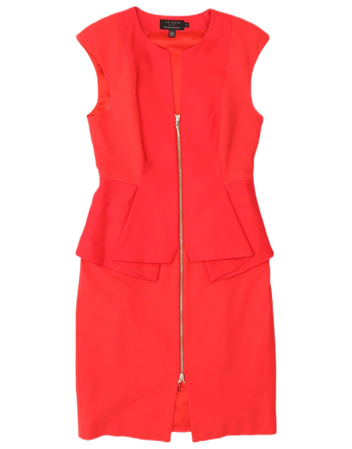 Ted Baker Robe péplum sans manches pour femme Taille 2 Petit coton rouge
