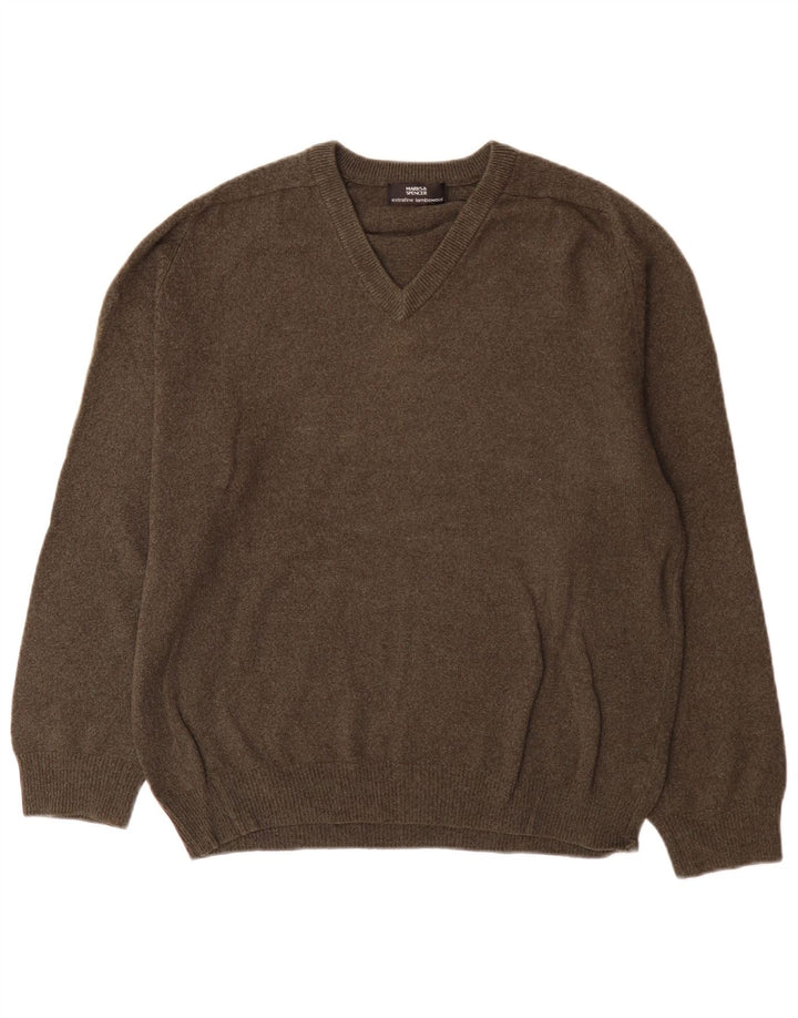 Marks & Spencer Pull Col V Homme Vert Moyen Laine d'Agneau