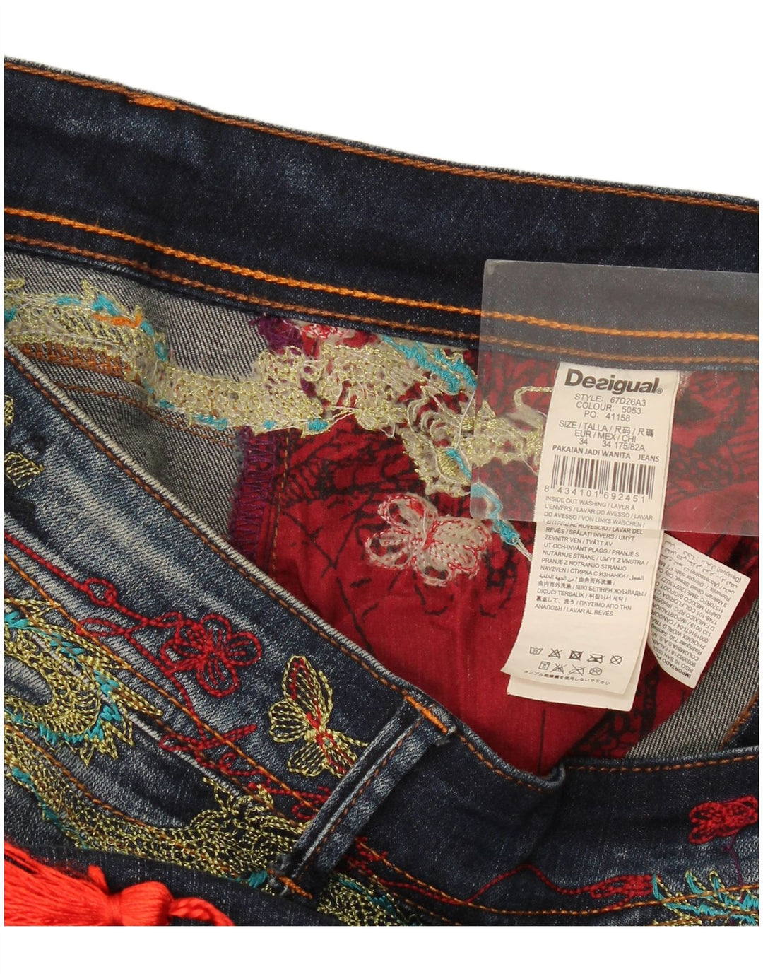 Desigual Jean Slim Graphique W34 L29 Bleu Marine Polyester Femme