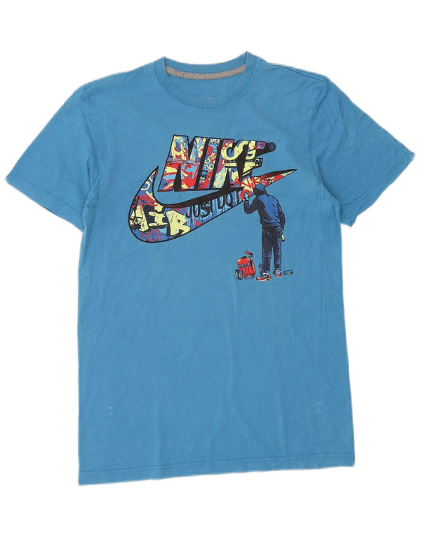 Nike Mens Regular Fit Graphic T-Shirt Top Petit Bleu Coton