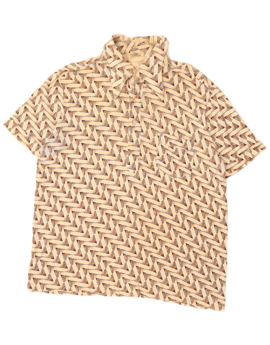 Polo Homme Vintage Coton Géométrique Beige Moyen