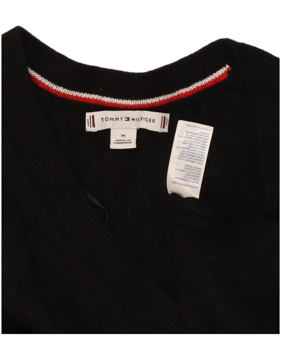 TOMMY HILFIGER Pull col en V pour femme UK 14 Nylon noir moyen
