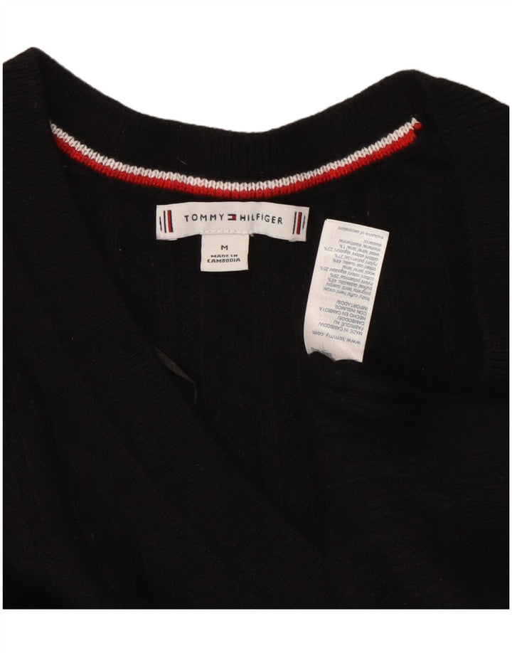 TOMMY HILFIGER Pull col en V pour femme UK 14 Nylon noir moyen