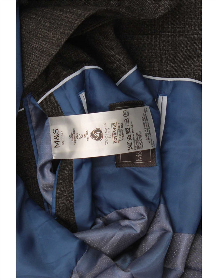 Marks & Spencer Veste blazer à 2 boutons pour homme UK 40 en laine à carreaux gris moyen