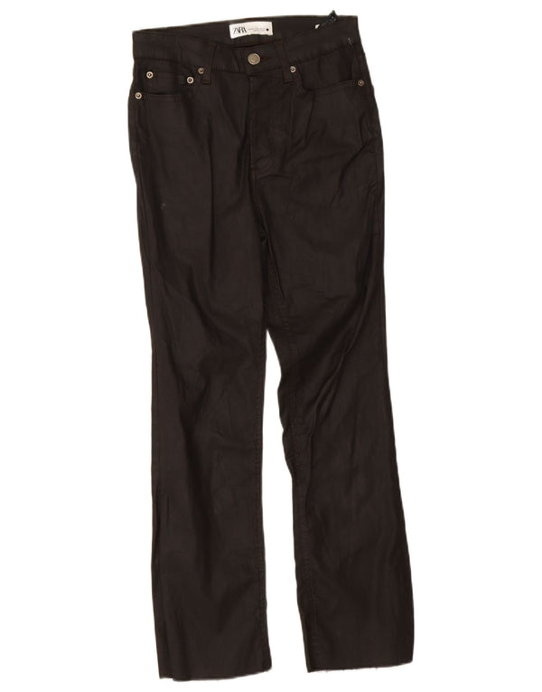 Zara Pantalon décontracté droit ciré pour femme EU 34 2XS W24 L25 Coton noir