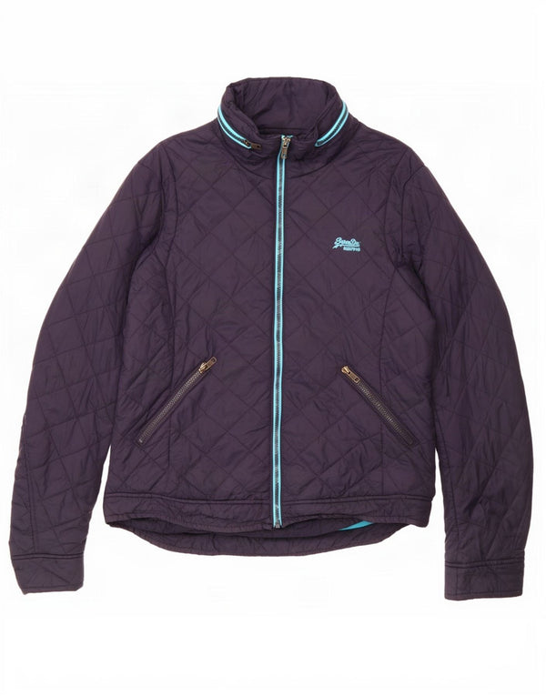 Superdry Veste matelassée à capuche pour femme UK 16 Large Bleu Marine Nylon