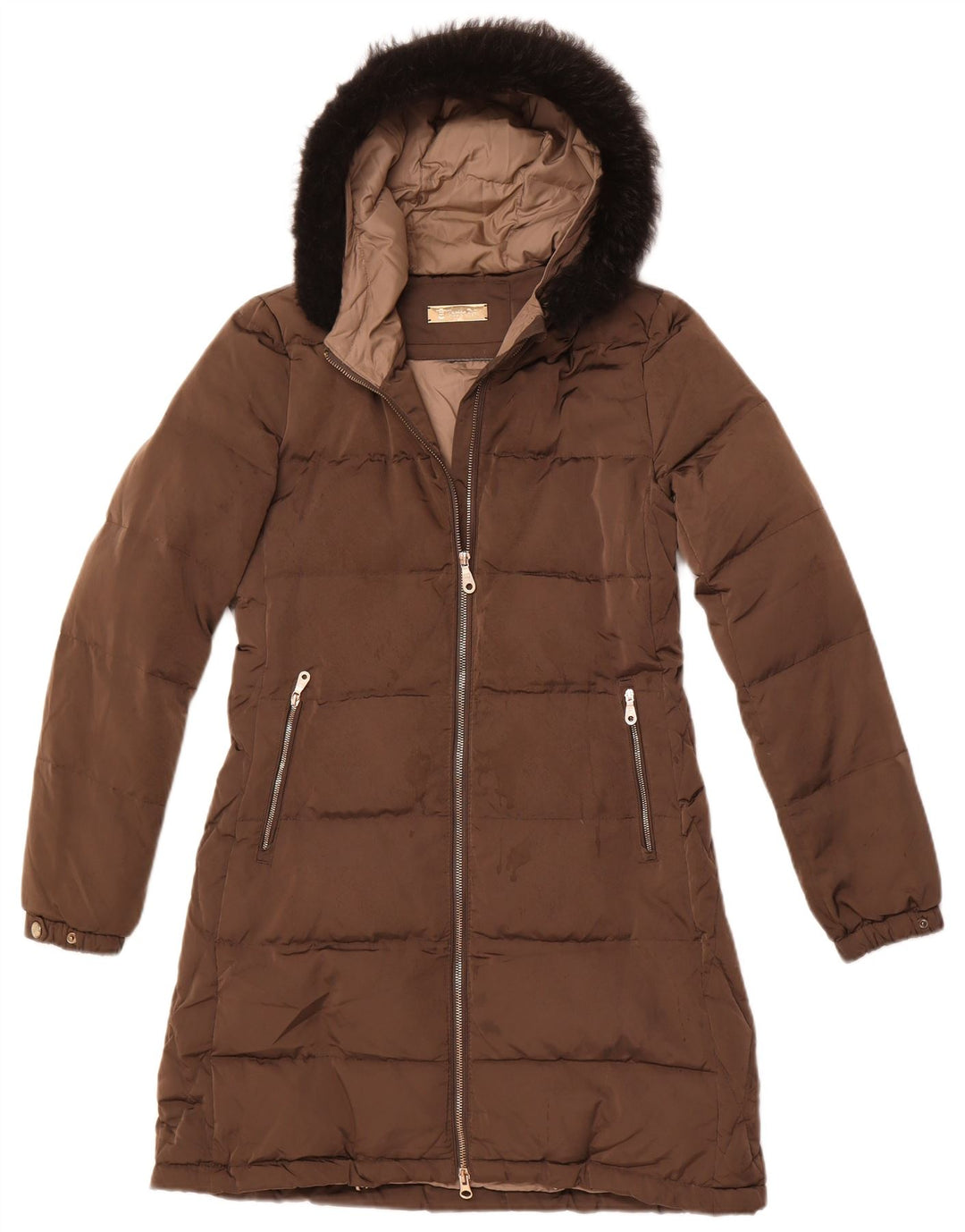 MASSIMO DUTTI Manteau rembourré à capuche pour femme UK 10 Petit Marron Polyester