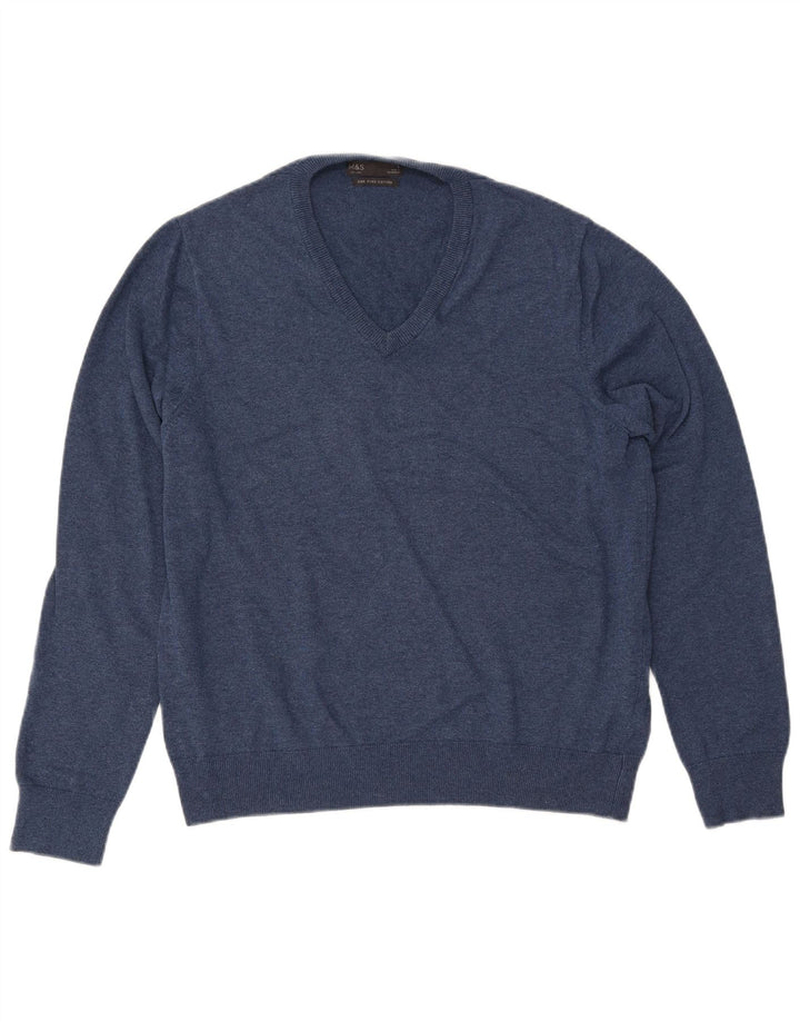 MARKS & SPENCER Pull col V pour homme en coton bleu marine Taille L