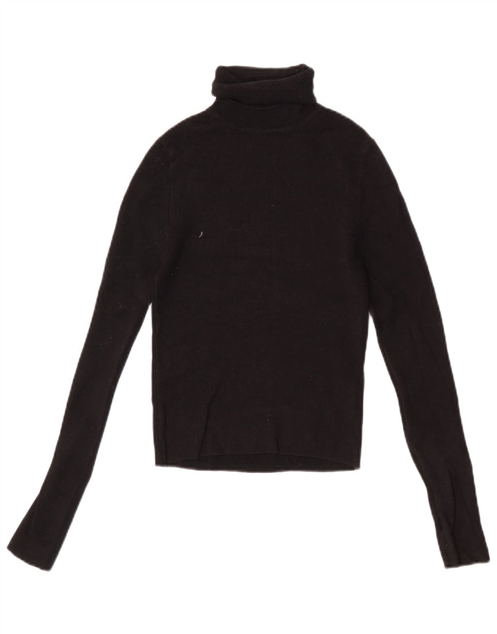 Zara Pull court à col roulé pour femme UK 12 Viscose noir moyen