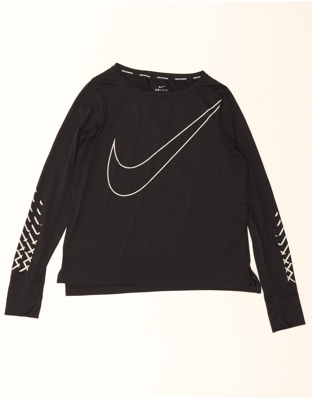 Nike Dri Fit Graphic Top à manches longues pour femme UK 14 Noir moyen Polyester