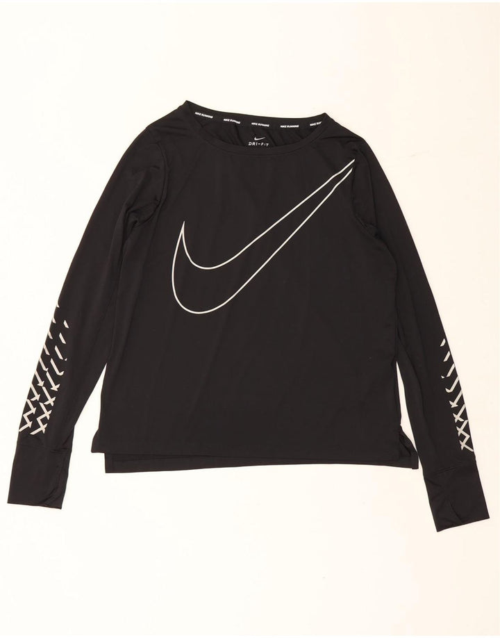 Nike Dri Fit Graphic Top à manches longues pour femme UK 14 Noir moyen Polyester
