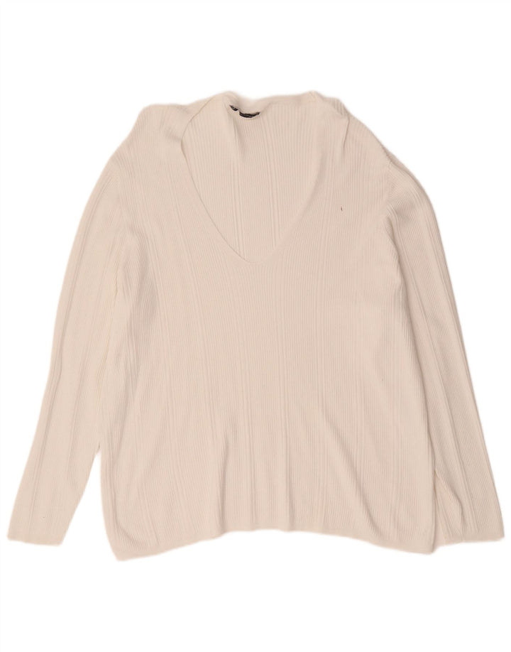 Marks & Spencer Pull col en V pour femme UK 24 4XL Blanc