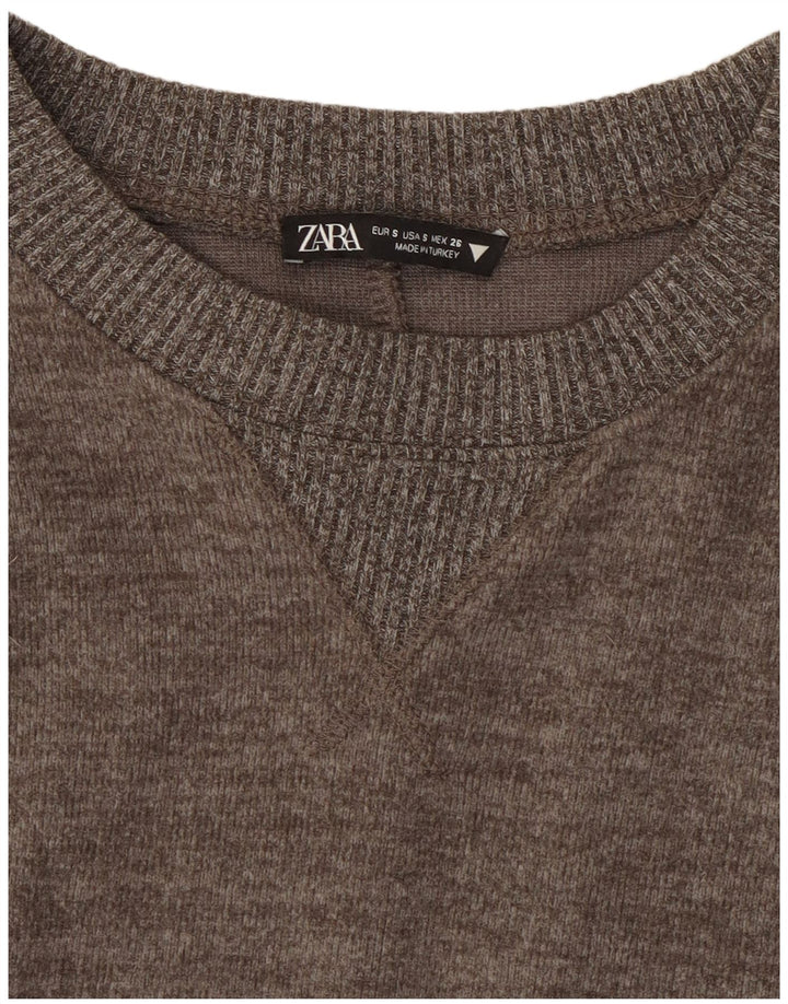 Zara Womens Crop Top Manches Longues UK 10 Petit Gris Moucheté