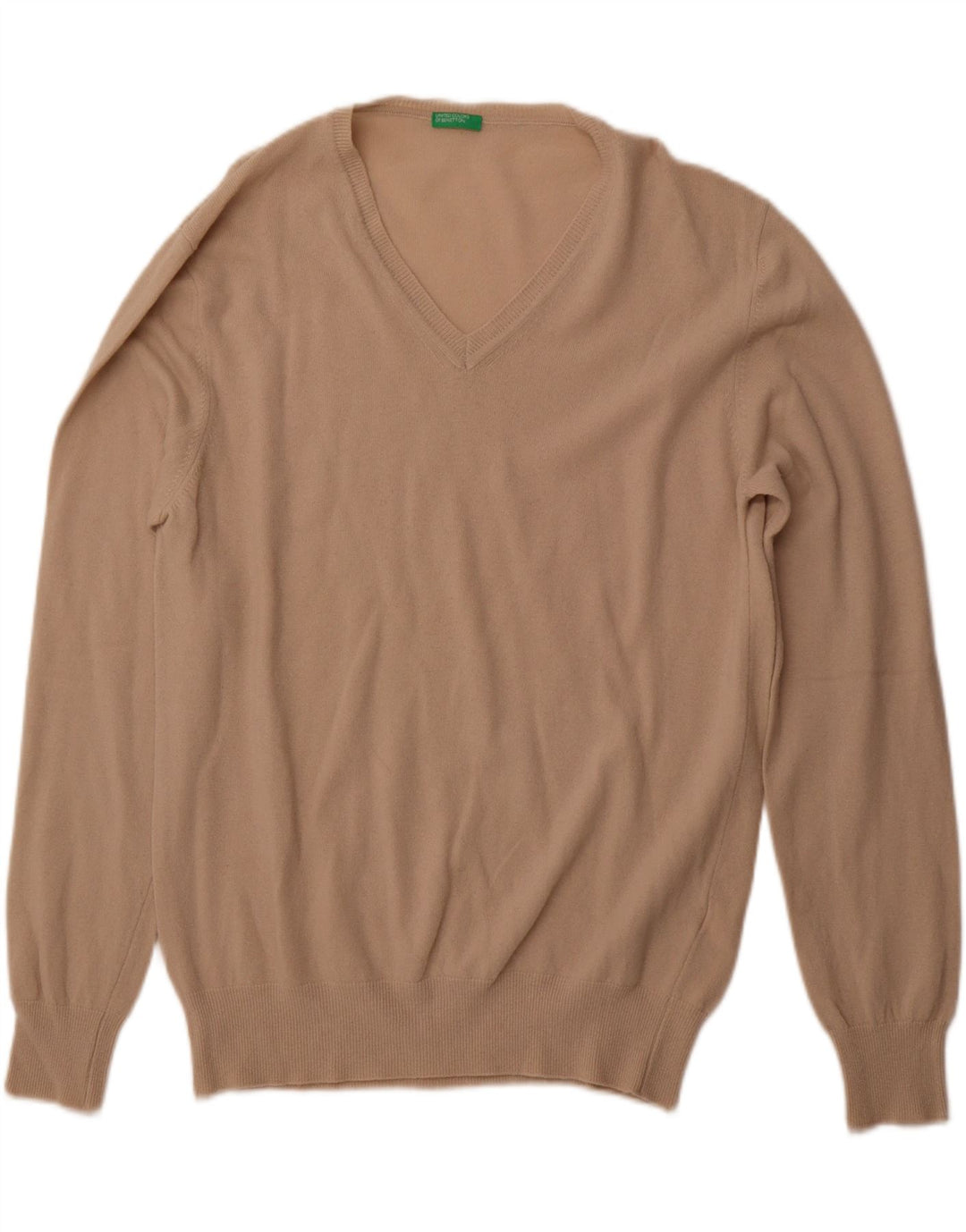 BENETTON Pull Col V Homme XL Laine Beige