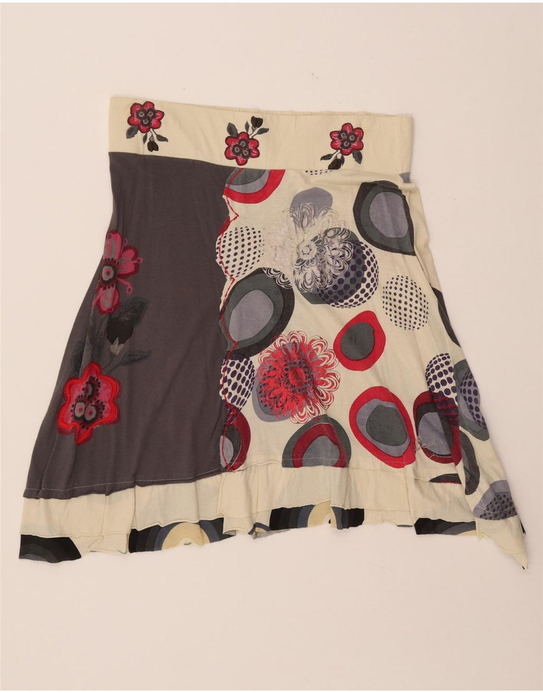 DESIGUAL Femme Jupe Asymétrique Graphique XL W32 Floral Multicolore
